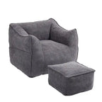 Pouf carré sans accoudoirs en tissu bouclé avec ottoman