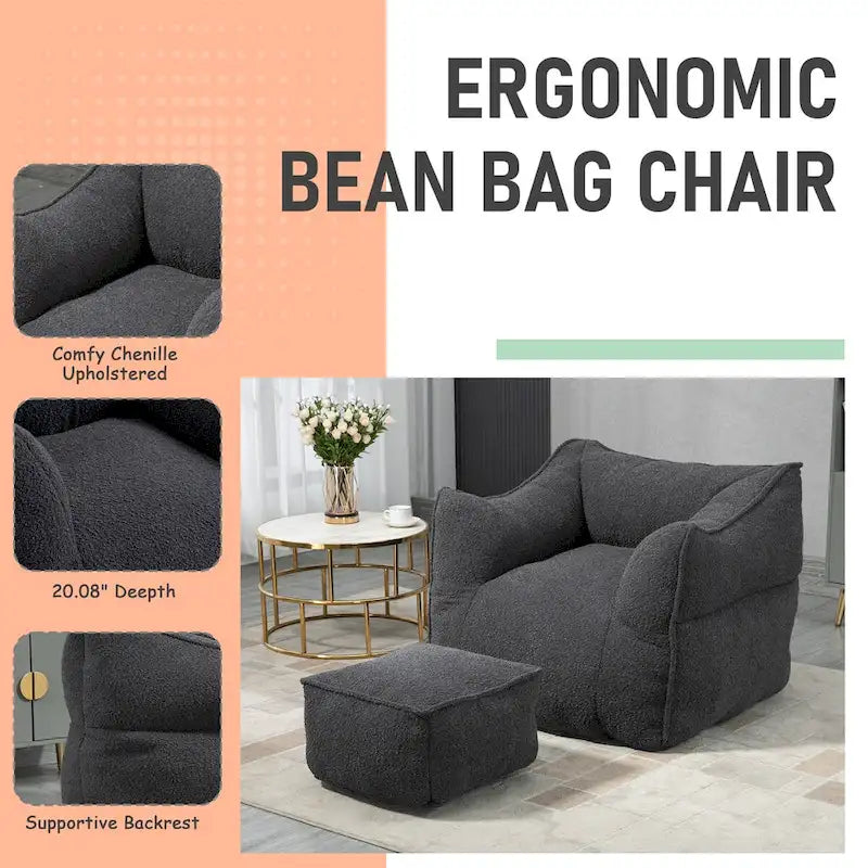 Pouf carré sans accoudoirs en tissu bouclé avec ottoman