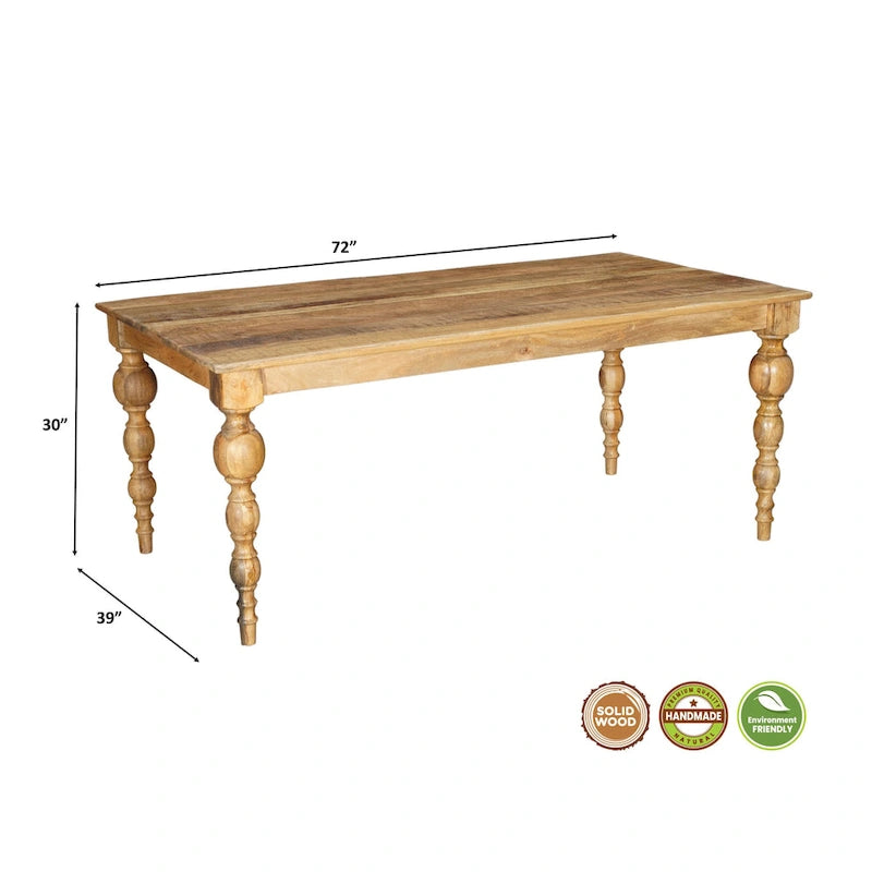 Table à manger en bois massif sculpté de 72 po - 72 L