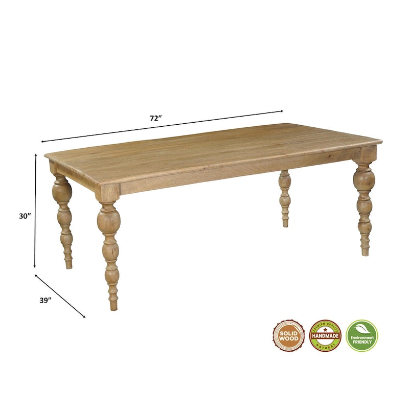 Table à manger en bois massif sculpté de 72 po - 72 L