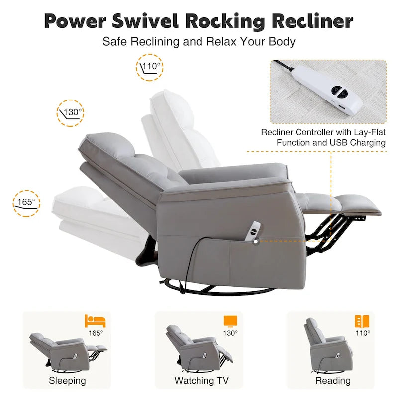 Fauteuil inclinable pivotant en similicuir avec port USB et fonction de planeur