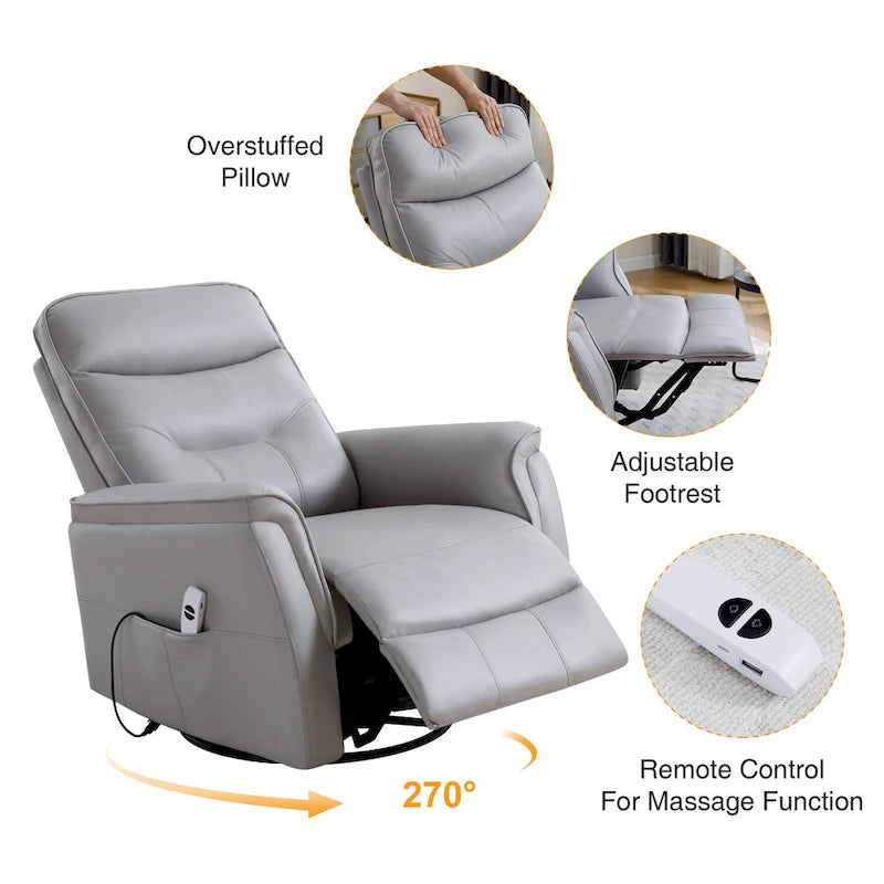 Fauteuil inclinable pivotant en similicuir avec port USB et fonction de planeur
