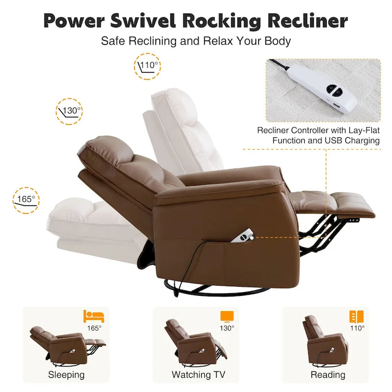 Fauteuil inclinable pivotant en similicuir avec port USB et fonction de planeur