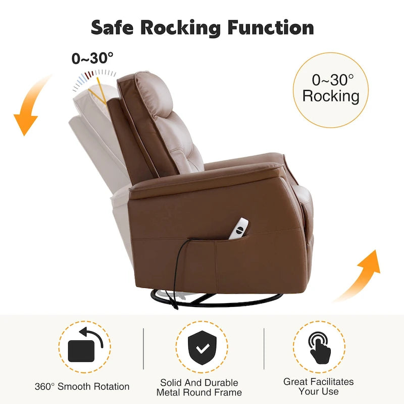 Fauteuil inclinable pivotant en similicuir avec port USB et fonction de planeur