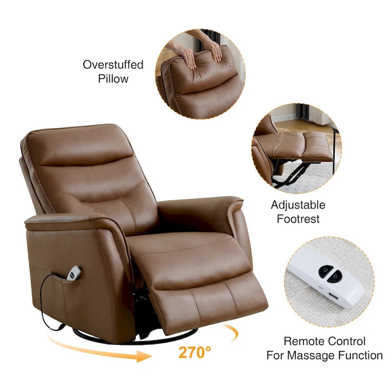 Fauteuil inclinable pivotant en similicuir avec port USB et fonction de planeur