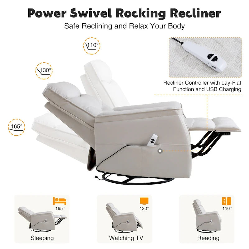 Fauteuil inclinable pivotant en similicuir avec port USB et fonction de planeur