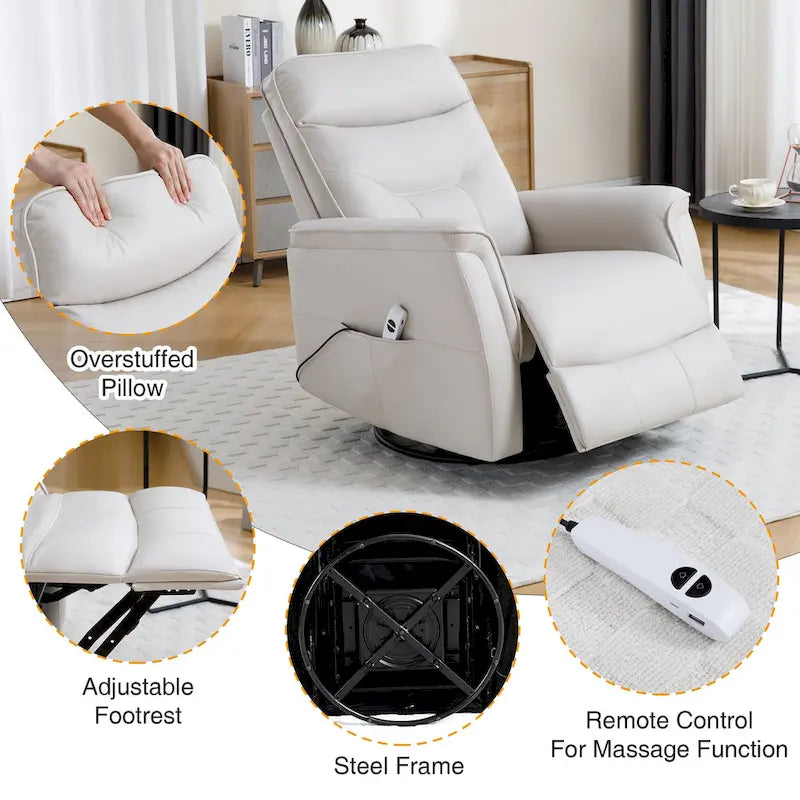 Fauteuil inclinable pivotant en similicuir avec port USB et fonction de planeur